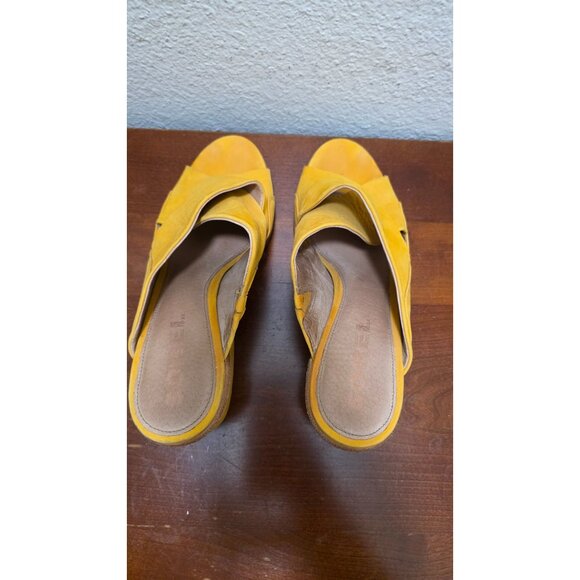 Sorel Nadia Women's Yellow Leather Open-Toe Slip on Block Heeled Sandals Size 10 - Picture 4 of 12
